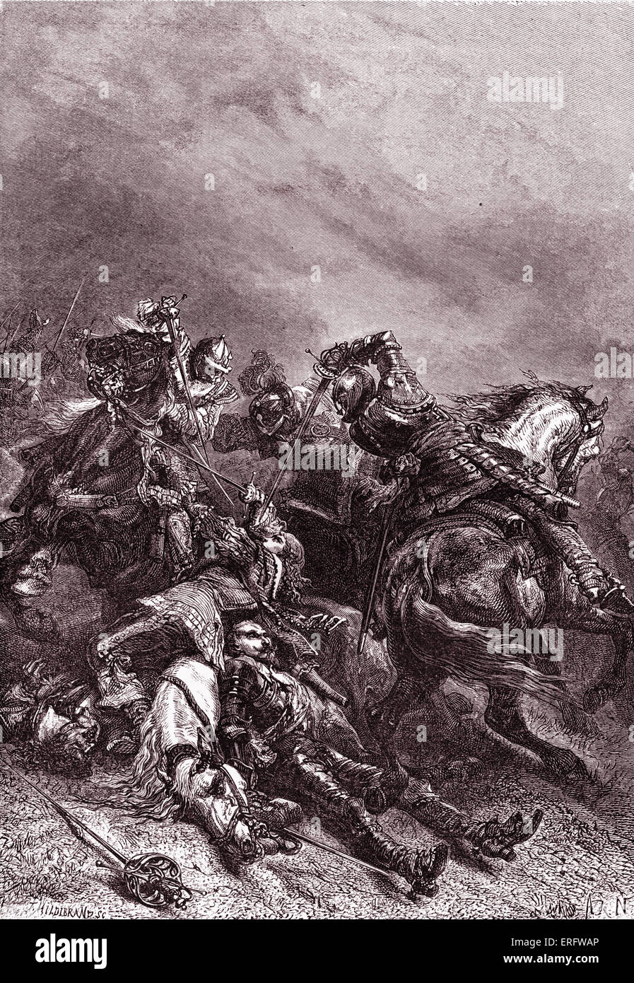 Death of Gustavus Adolphus of Sweden/ King Gustav II Adolf (1594 – 1632). The king led the Swedish army during the Thirty Years War. Gustavus Adolphus was killed at the Battle of Lützen. Stock Photo