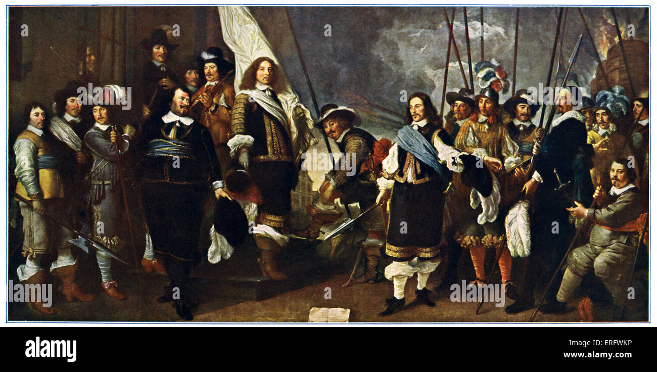 Celebration at Amsterdam of Westphalian Peace in 1648. Peace of Westphalia refers to the two peace treaties of Osnabrück and Stock Photo