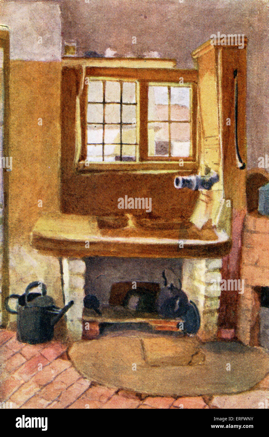 'The kitchen pump in the Chappells' cottage at Rolleston ' by Kate Greenaway. Stock Photo