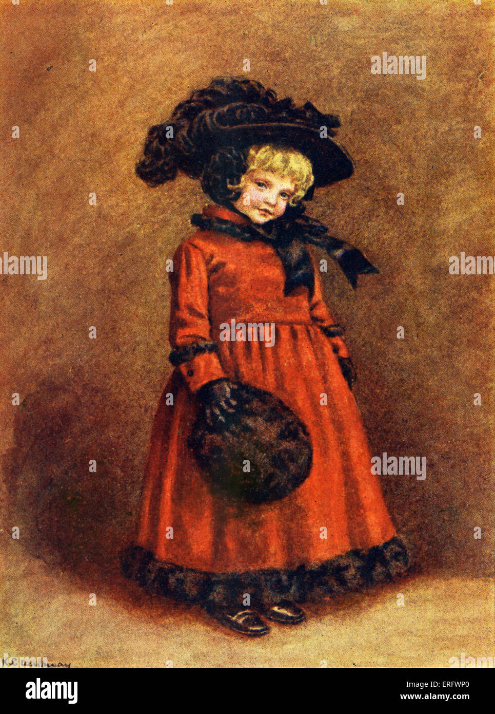 black hat, carrying muff Stock Photo 