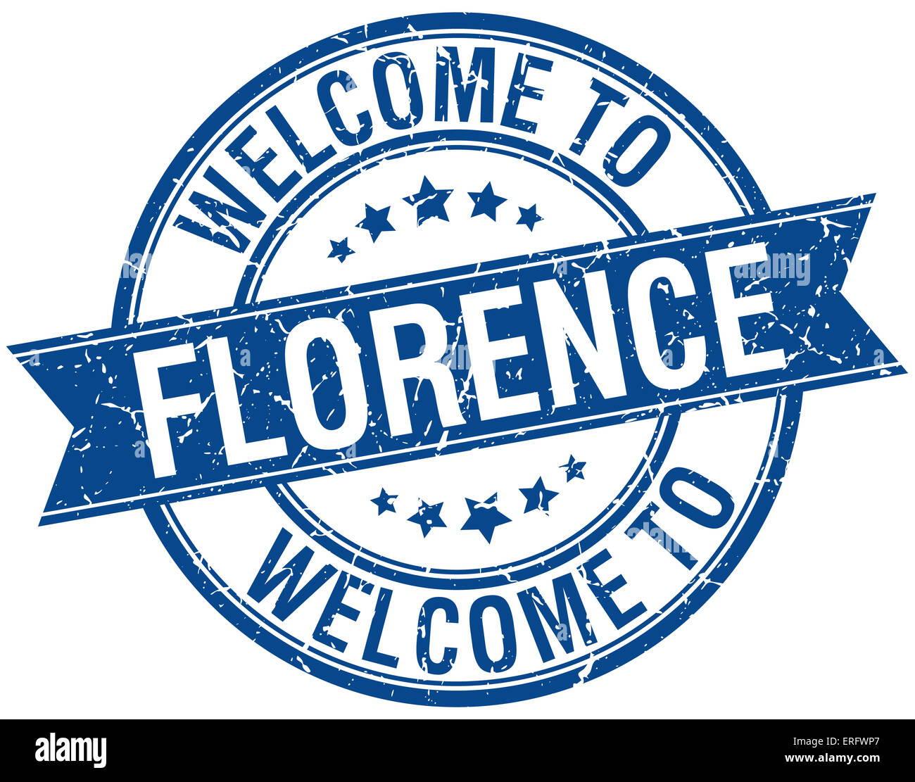 welcome to Florence blue round ribbon stamp Stock Photo - Alamy