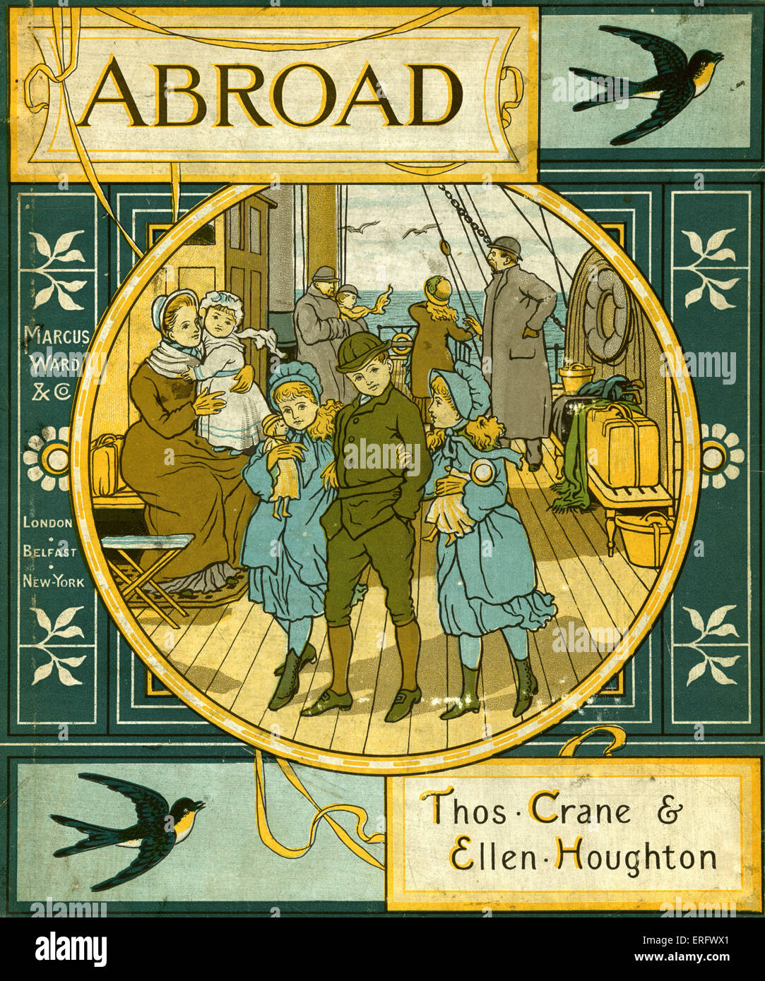 Abroad - book cover. By Thomas Crane and Ellen E Houghton.  Travel book for children in Victorian times.  Crossing the Channel. Stock Photo