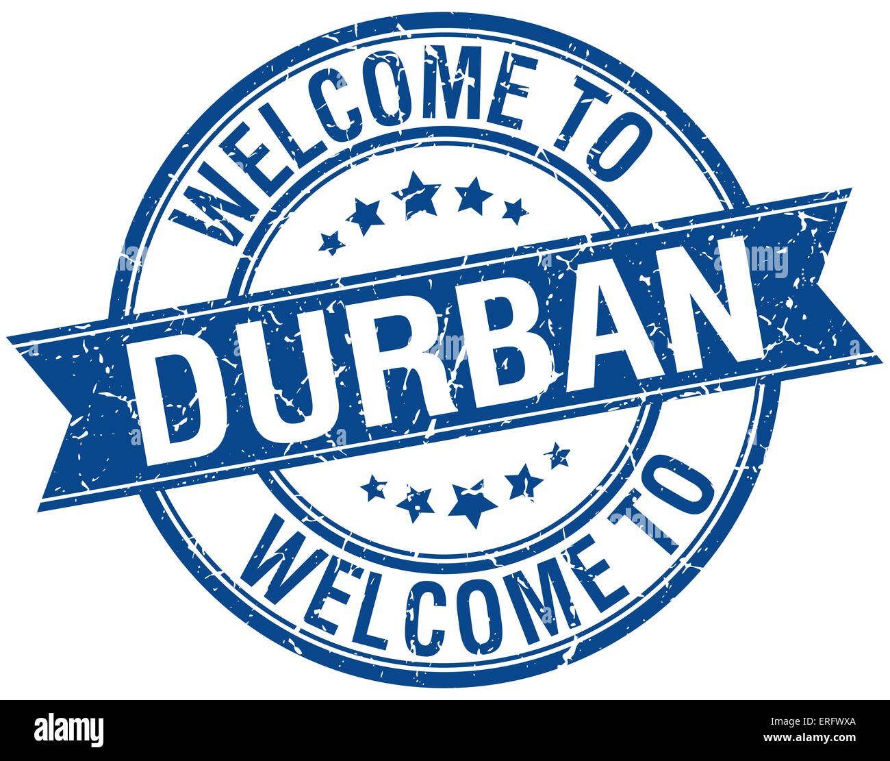 to Durban blue round ribbon stamp Stock Photo Alamy