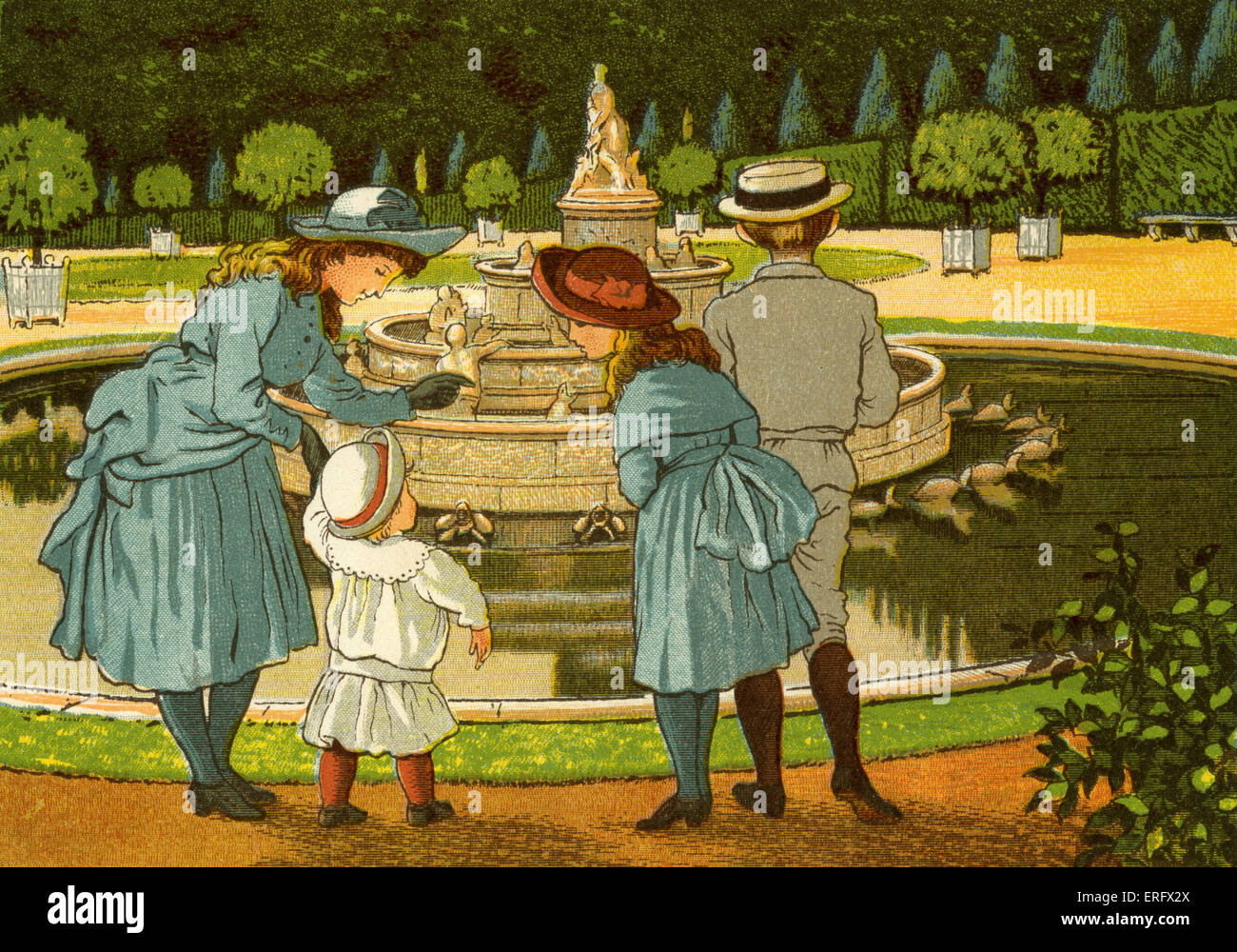 Versailles gardens, with fountains France. 1882. Drawn by Thomas Craine. Stock Photo