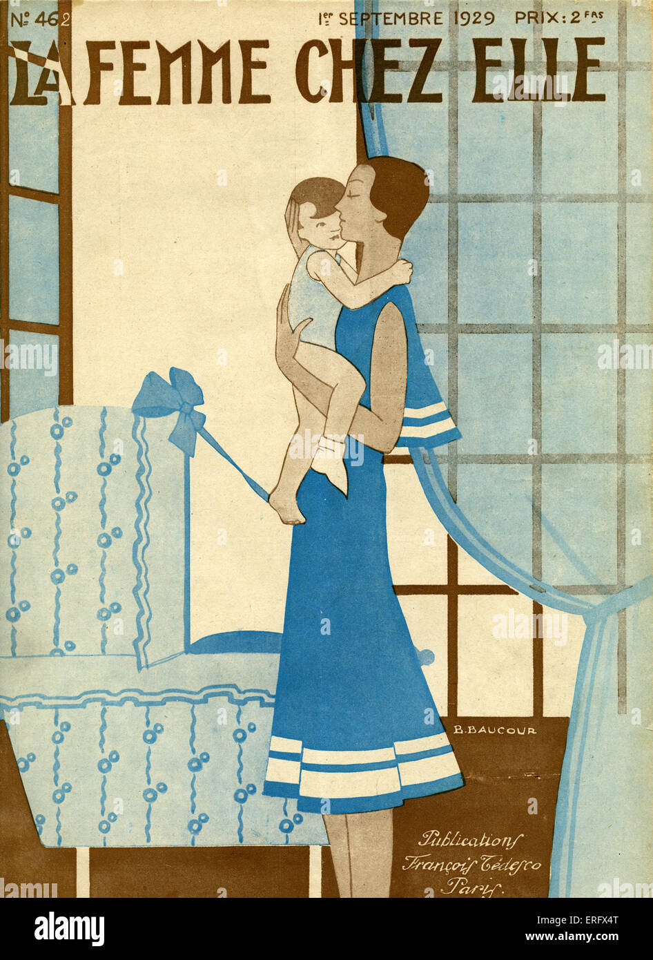 Cover of La Femme Chez Elle - mother and child September 1929. Artist B. Baucour Stock Photo