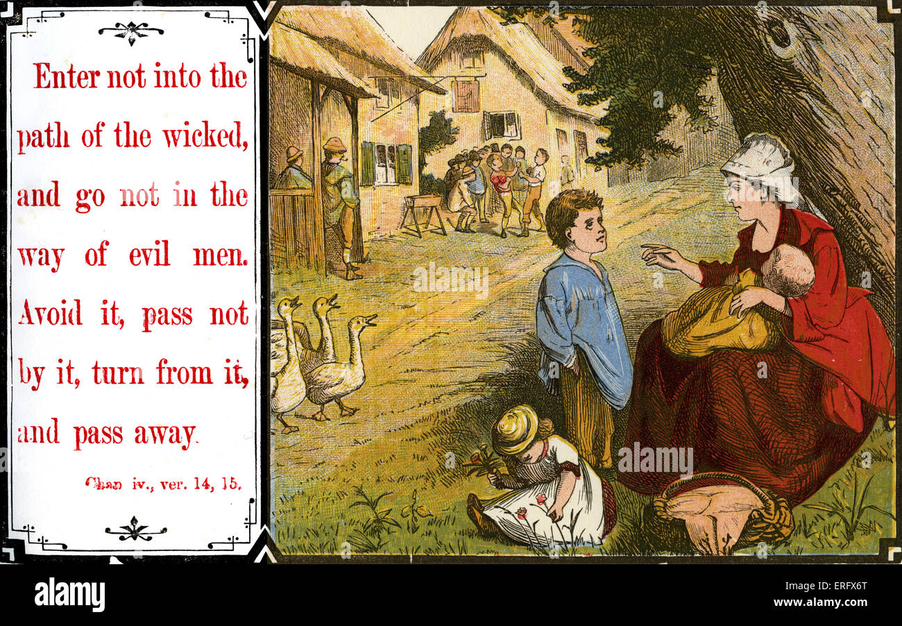 Teaching children morals:'Enter not into the path of the wicked, and go not in the way of evil men.  Avoid it, pass not by it, Stock Photo