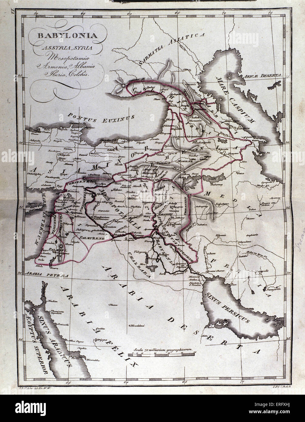 Map of Mesopotamia, Babylon, Syria and Assyria from late 18th century. Stock Photo