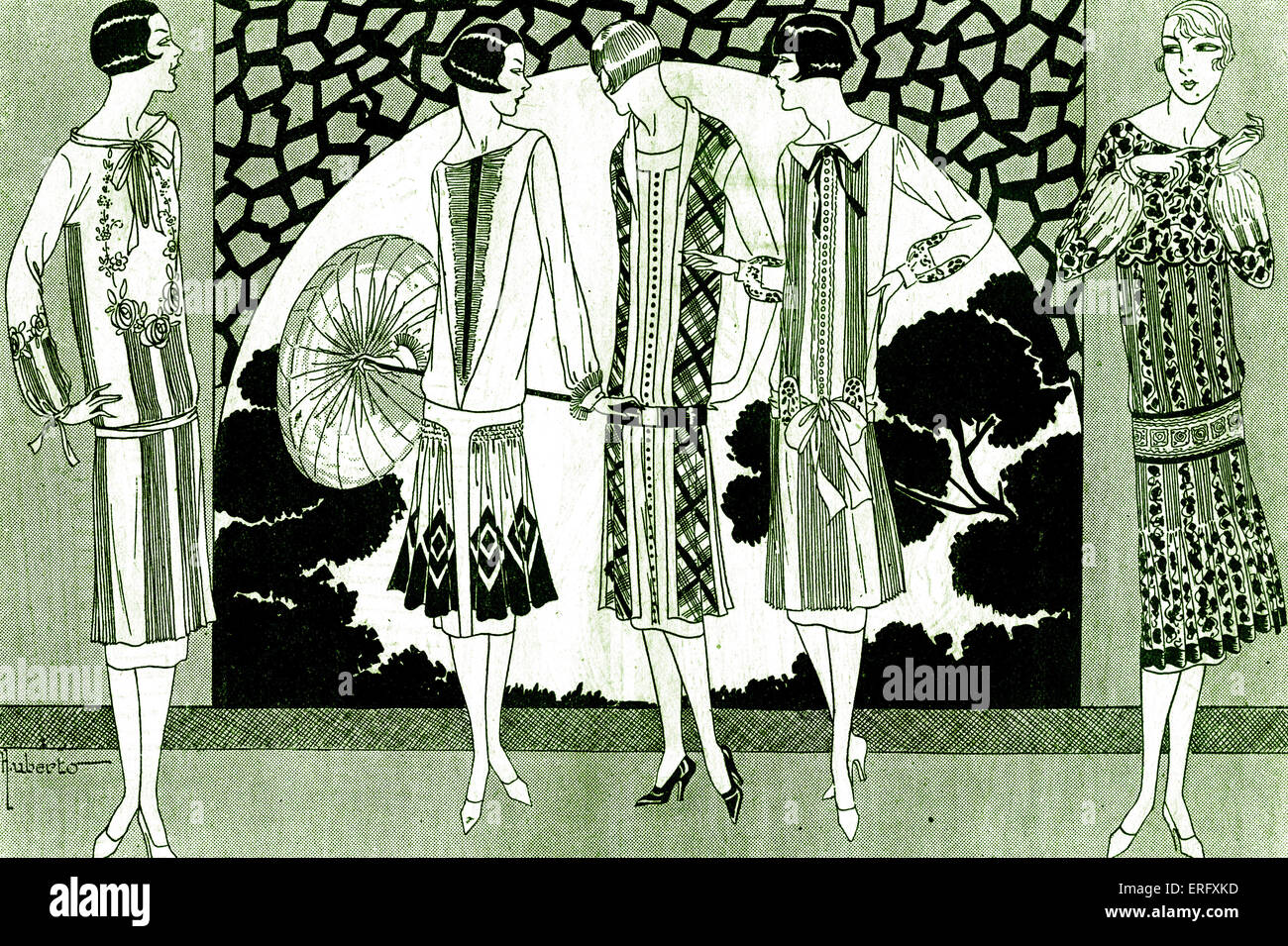 Fashion: dresses in May 1925  . Summer fashions on printed material. Stock Photo