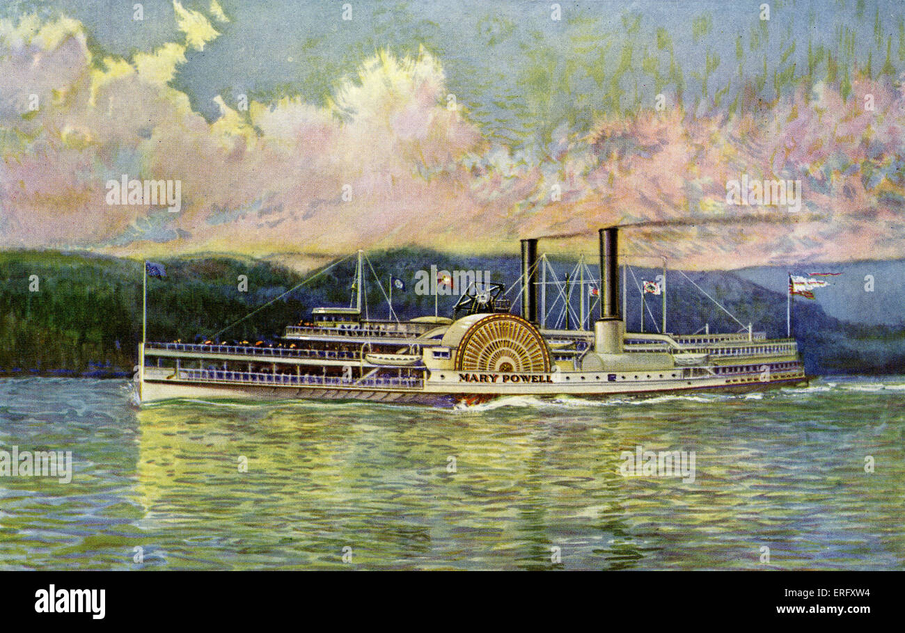 The Mary Powell steam-boat travelling up the Hudson River, New York, in the 1890s. Stock Photo