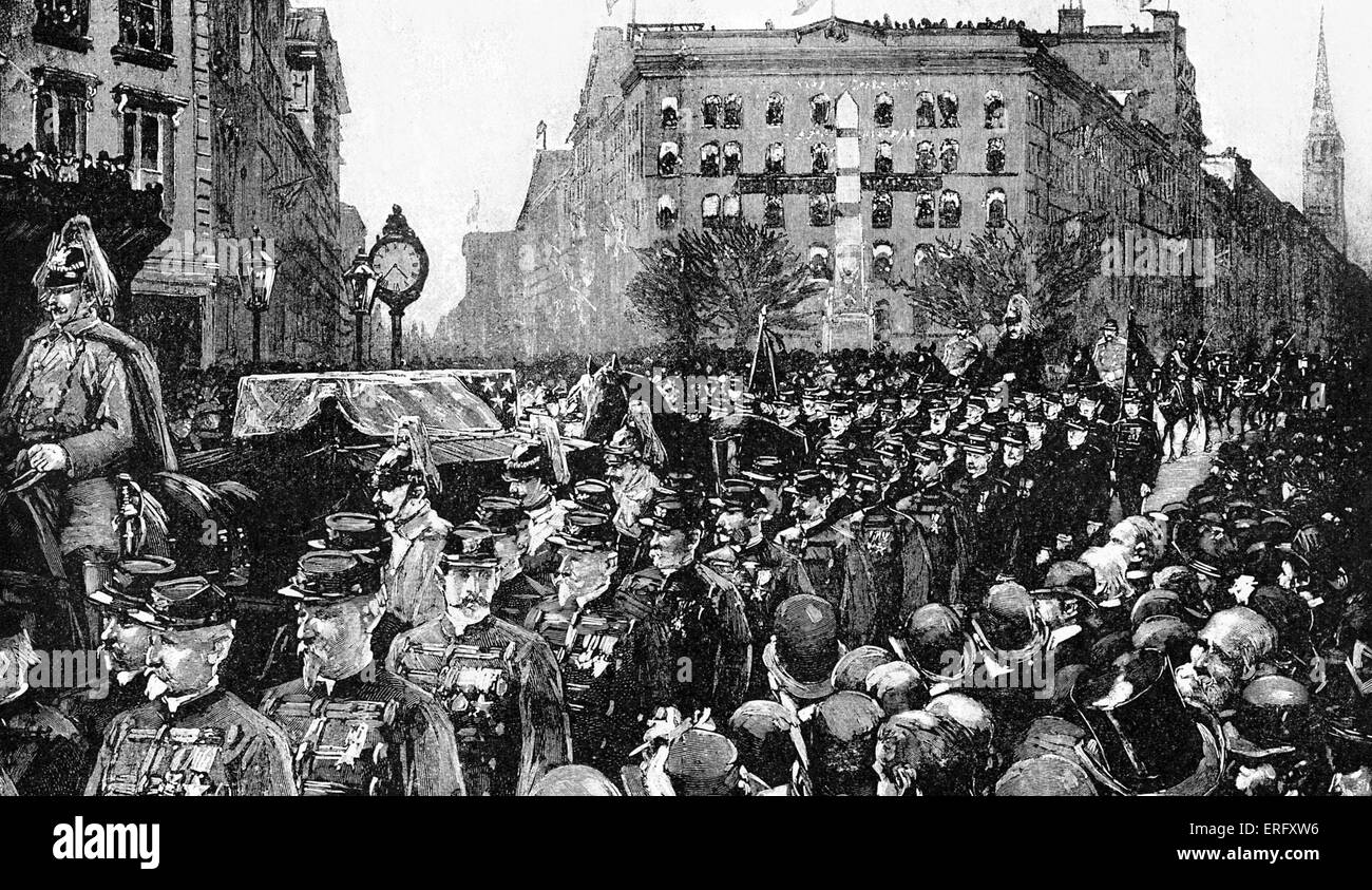 The funeral of General Sherman. Procession through the streets of New York, 1890s. Stock Photo