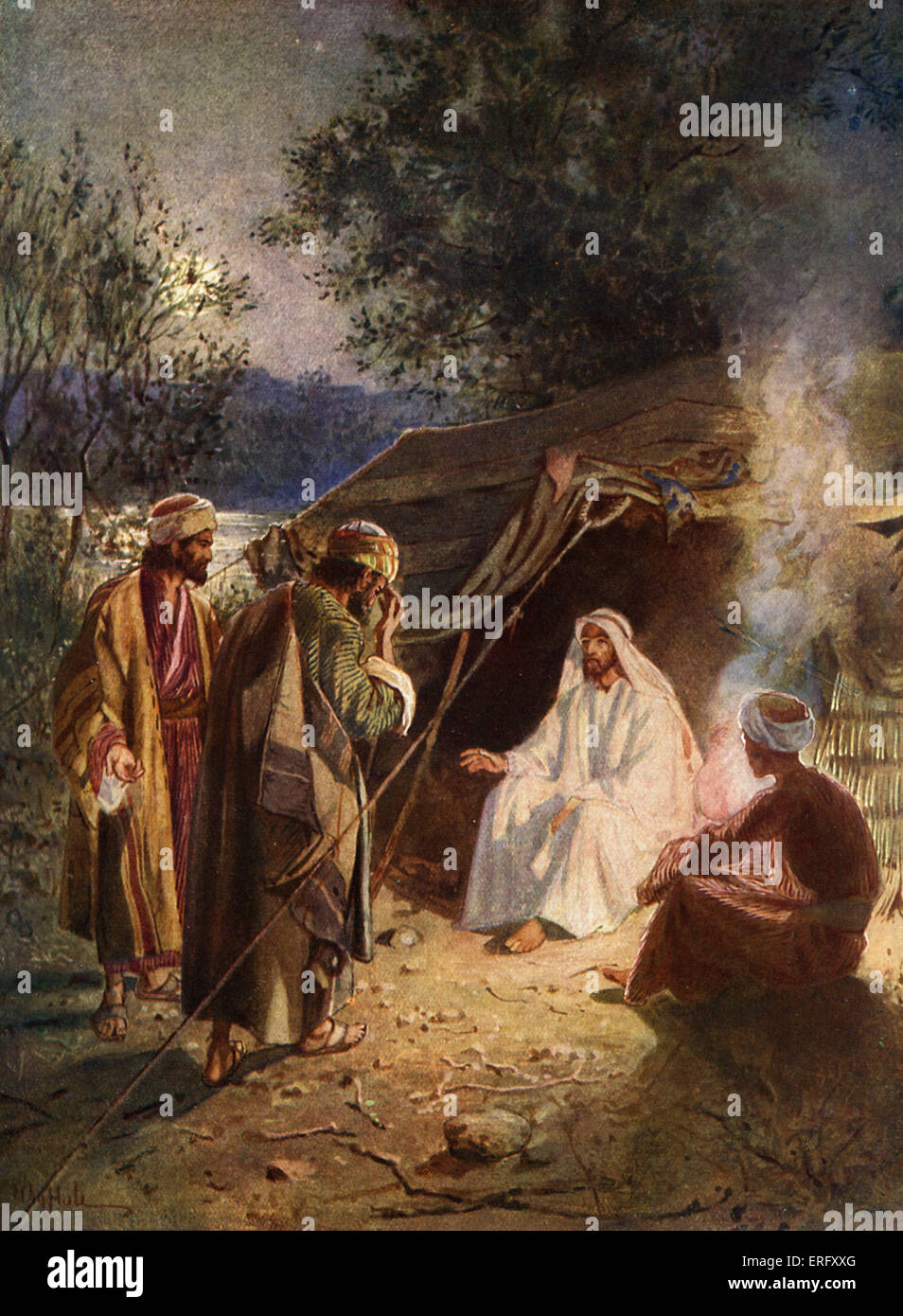 Jesus' first Disciples - Andrew brings Simon Peter to meet Jesus. 'He brought him unto Jesus. Jesus looked upon him, and said, Stock Photo