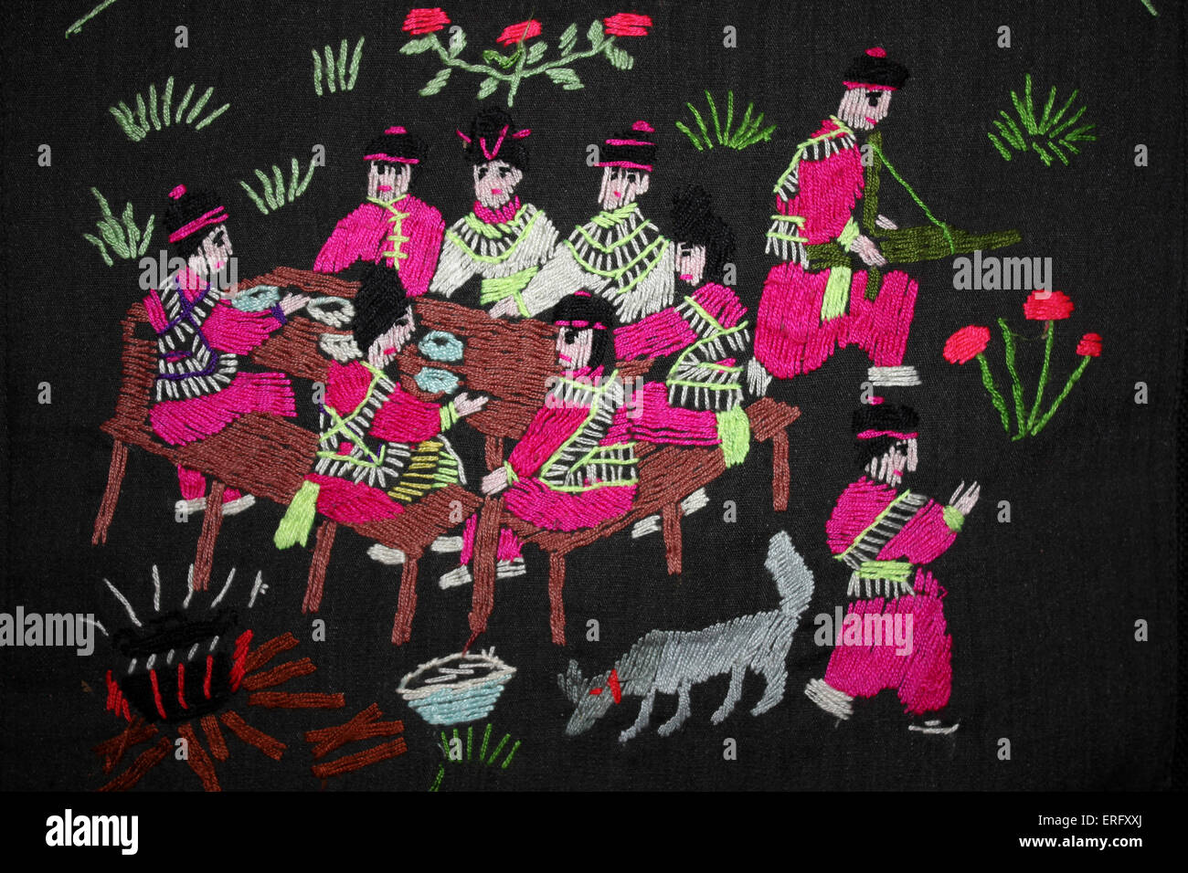 Traditional Embroidery of the Hmong Hill-tribe in Northern Thailand Stock Photo