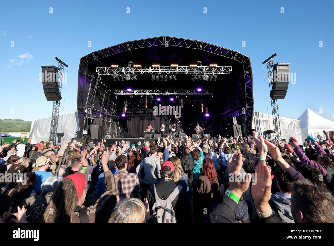 Fans enjoy Dreadzone on the main stage at the Wychwood Festival, Cheltenham, England, UK Stock Photo