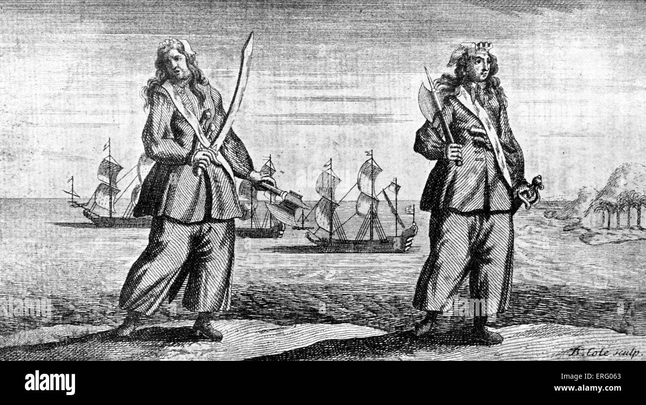 'Anne Bonny and Mary Read, the female pirates', engraved by B Cole. AB: Irish American pirate, active in the Caribbean; born in Stock Photo