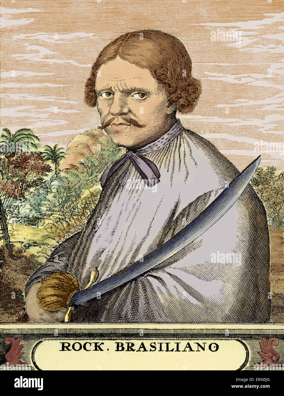 Roche (Rock) Brasiliano (Braziliano), engraving. Portrait of the Dutch buccaneer, who lived in Brazil until the retaking of the Stock Photo