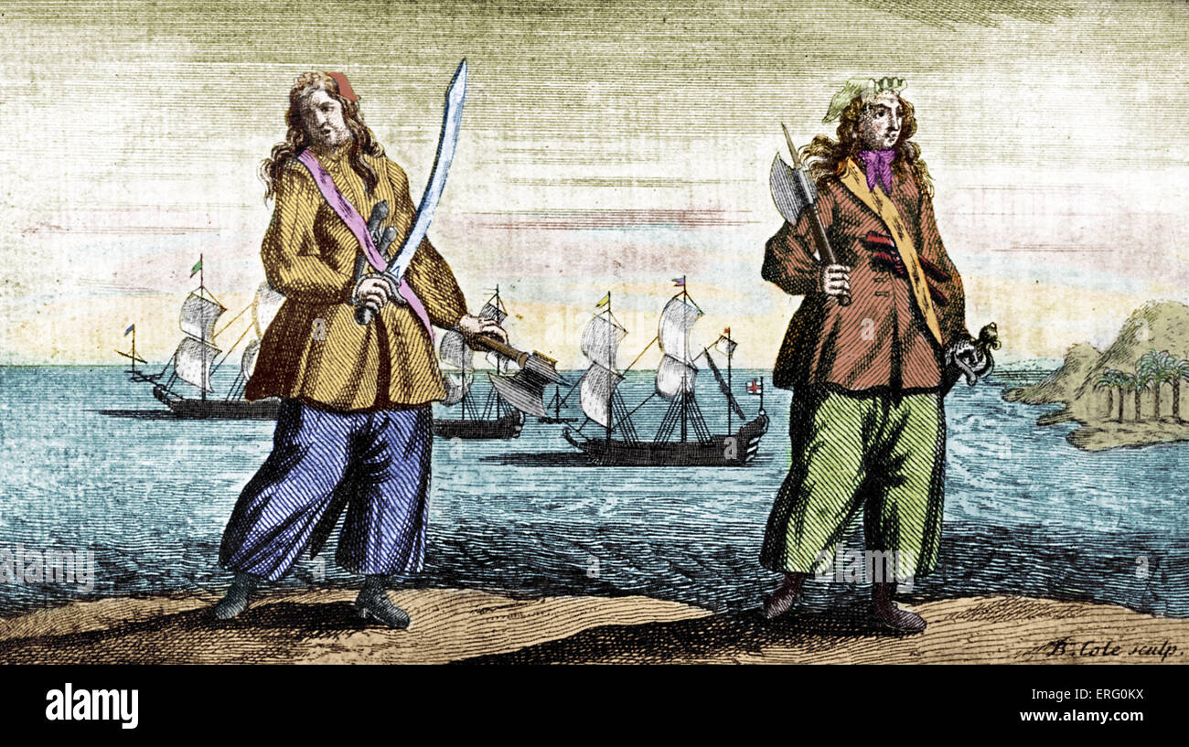 'Anne Bonny and Mary Read, the female pirates', engraved by B Cole. AB: Irish American pirate, active in the Caribbean; born in Stock Photo