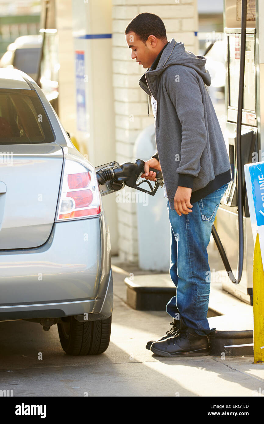 Male Driver Filling Car At Gas Station Stock Photo Alamy