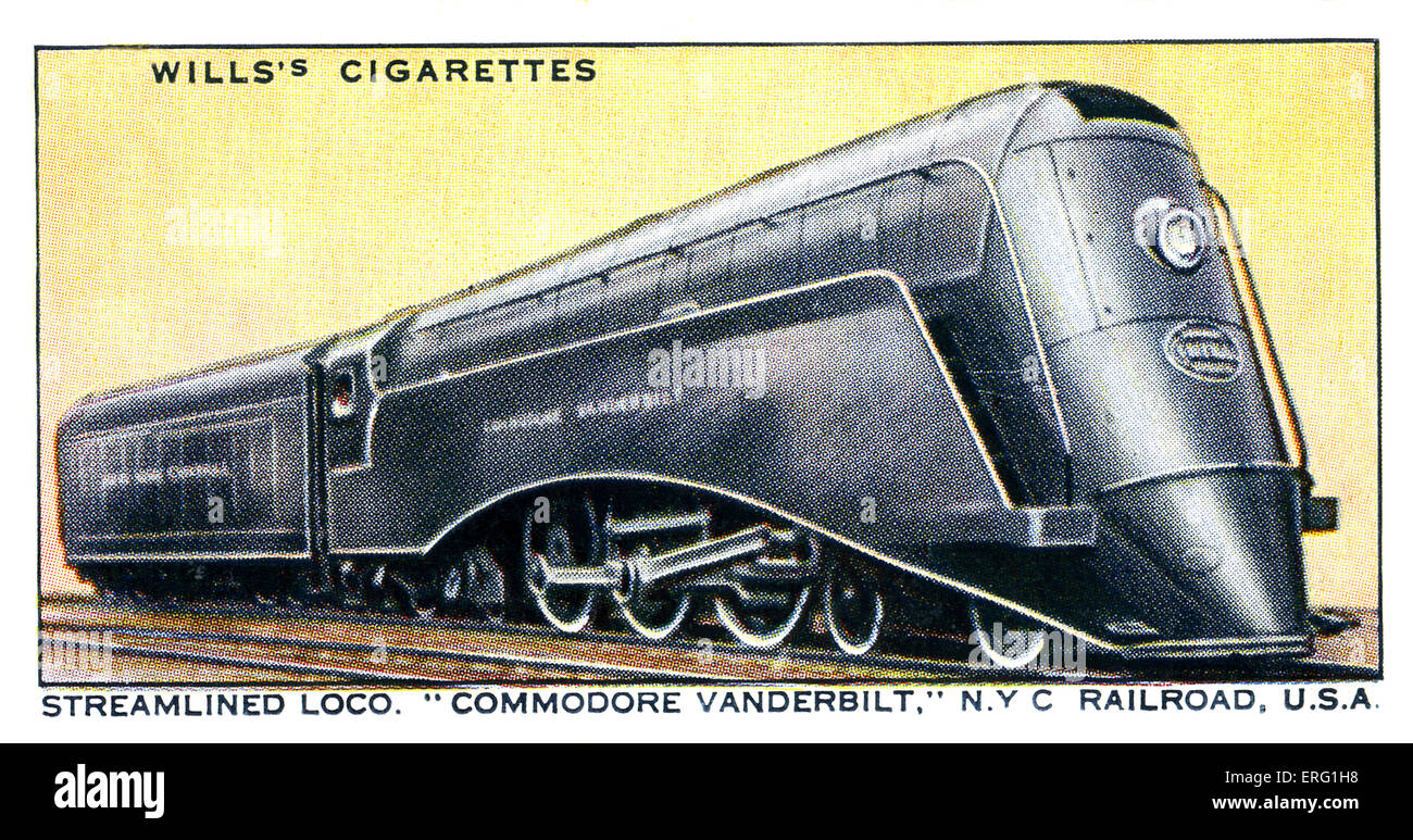 'Commodore Vanderbilt' Locomotive. Streamlined 'Commodore Vanderbilt' locomotive on the N.Y.C. Railroad U.S.A. A 4-6-4 express Stock Photo