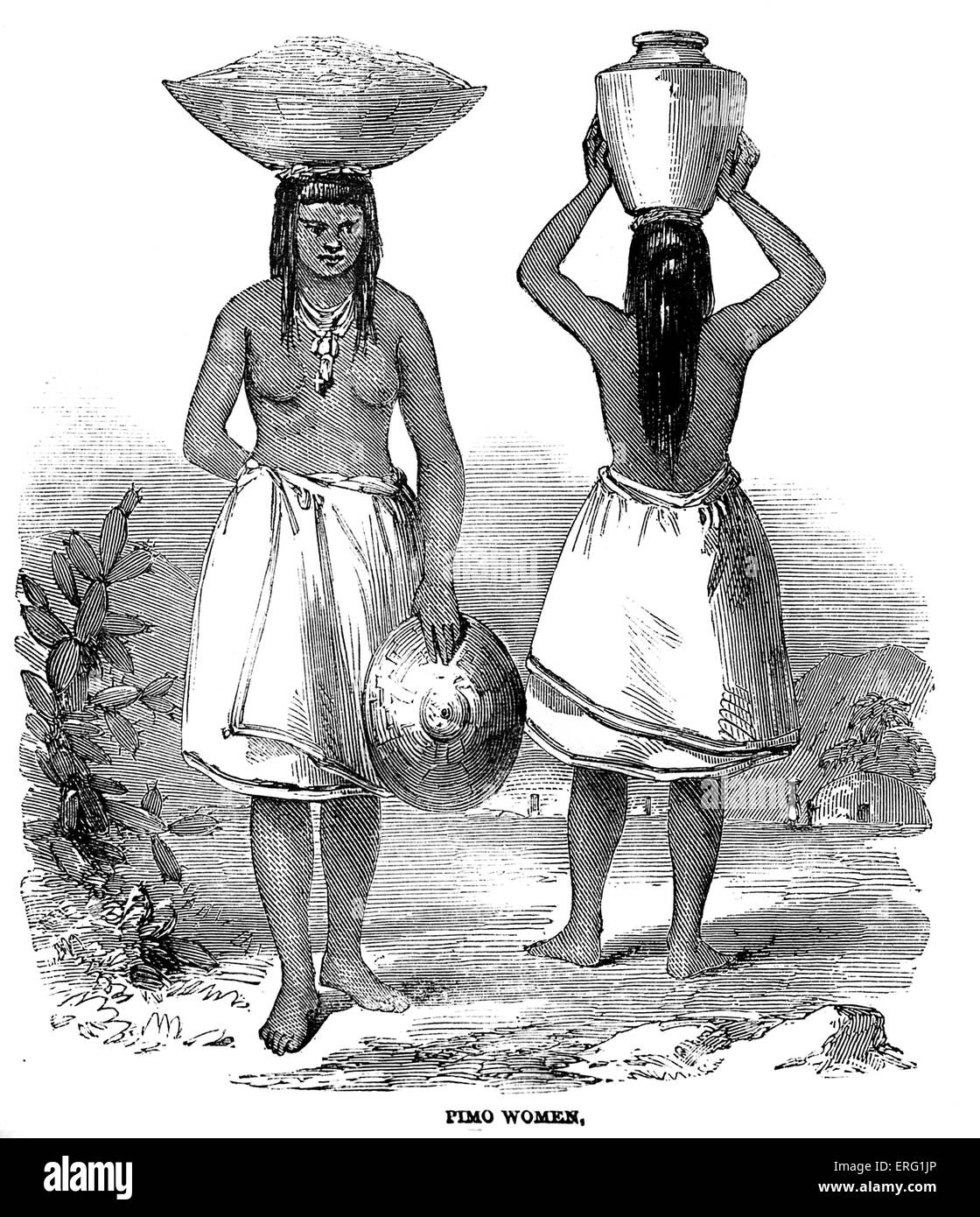 Pimo women. Lived on the Mexican frontier, thought themselves to be descendants of the Aztecs and Montezuma (Indians of the Far Stock Photo