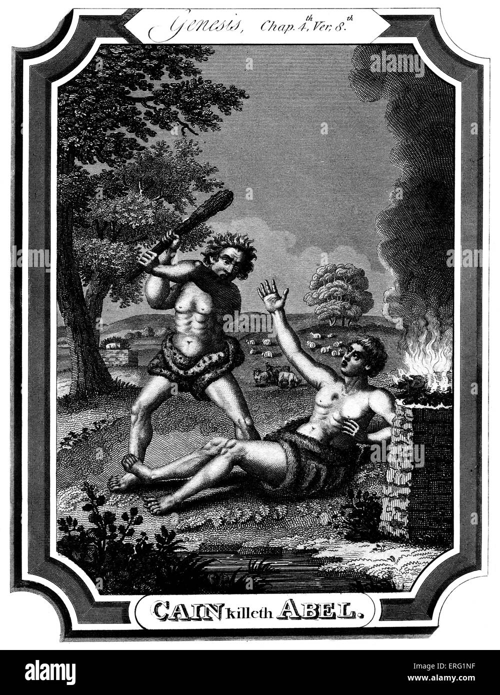 Cain kills Abel. Genesis, Chap IV, verse 8 'And Cain talked with Abel his brother: and it came to pass, when they were in the Stock Photo