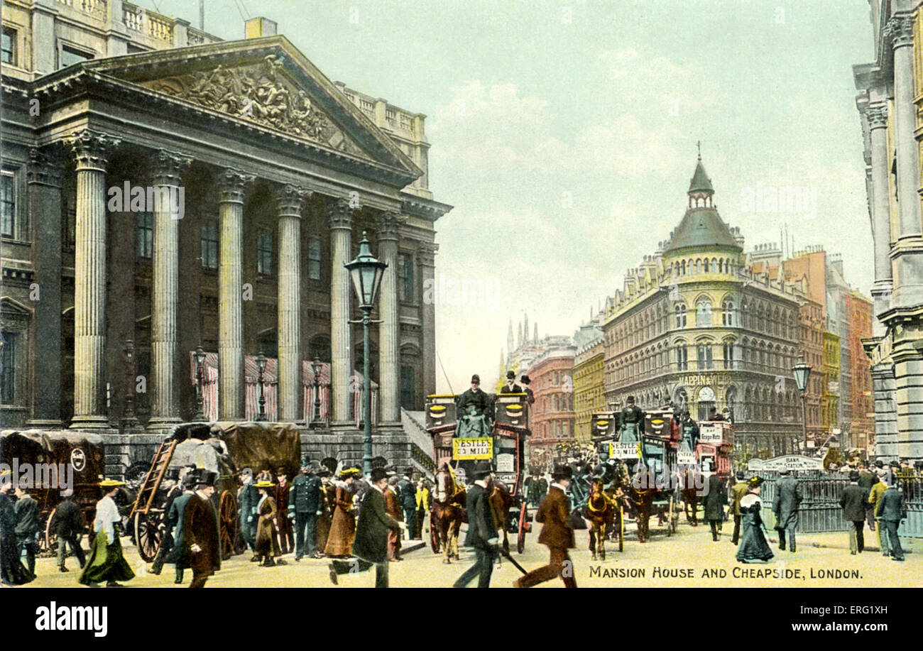 LONDON - MANSION HOUSE AND CHEAPSIDE, c 1900 pre World War I   Street.  Bank of England Stock Photo