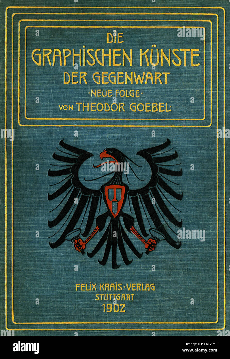 Cover of 'Die Graphischen Künste der Gegenwart' - The Graphical Arts of Today - showing a stylised German coat of arms. German Stock Photo