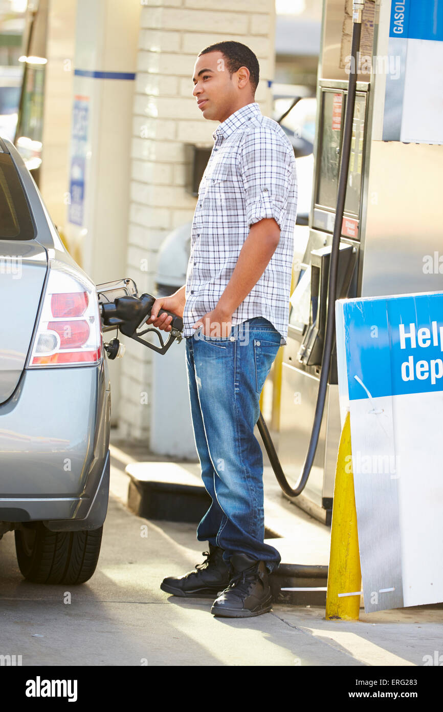 Male Driver Filling Car At Gas Station Stock Photo Alamy