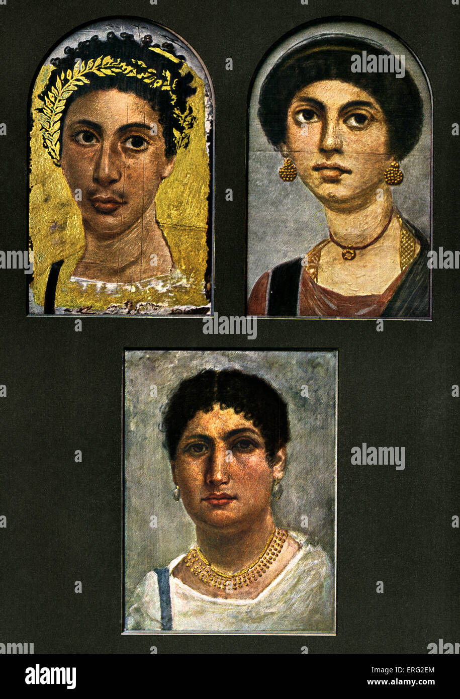 Roman sarcophagus portraits, found in Fayum. Women 's portraits. Stock Photo