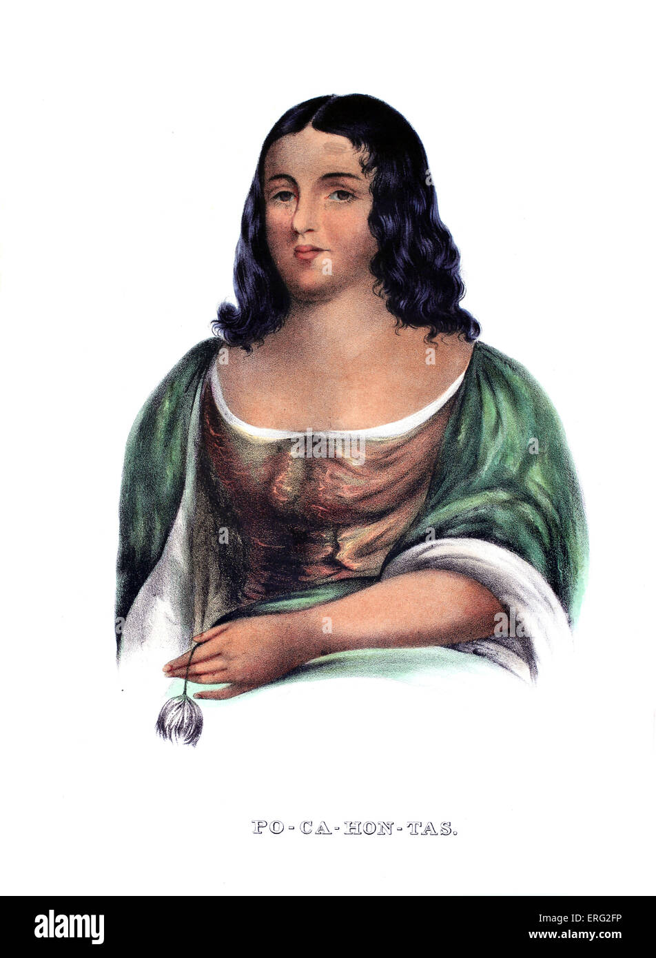 Pocahontas, daughter of Chief Powhatan, intervened to prevent the execution of Captain John Smith. Portrait copied by Robert Stock Photo