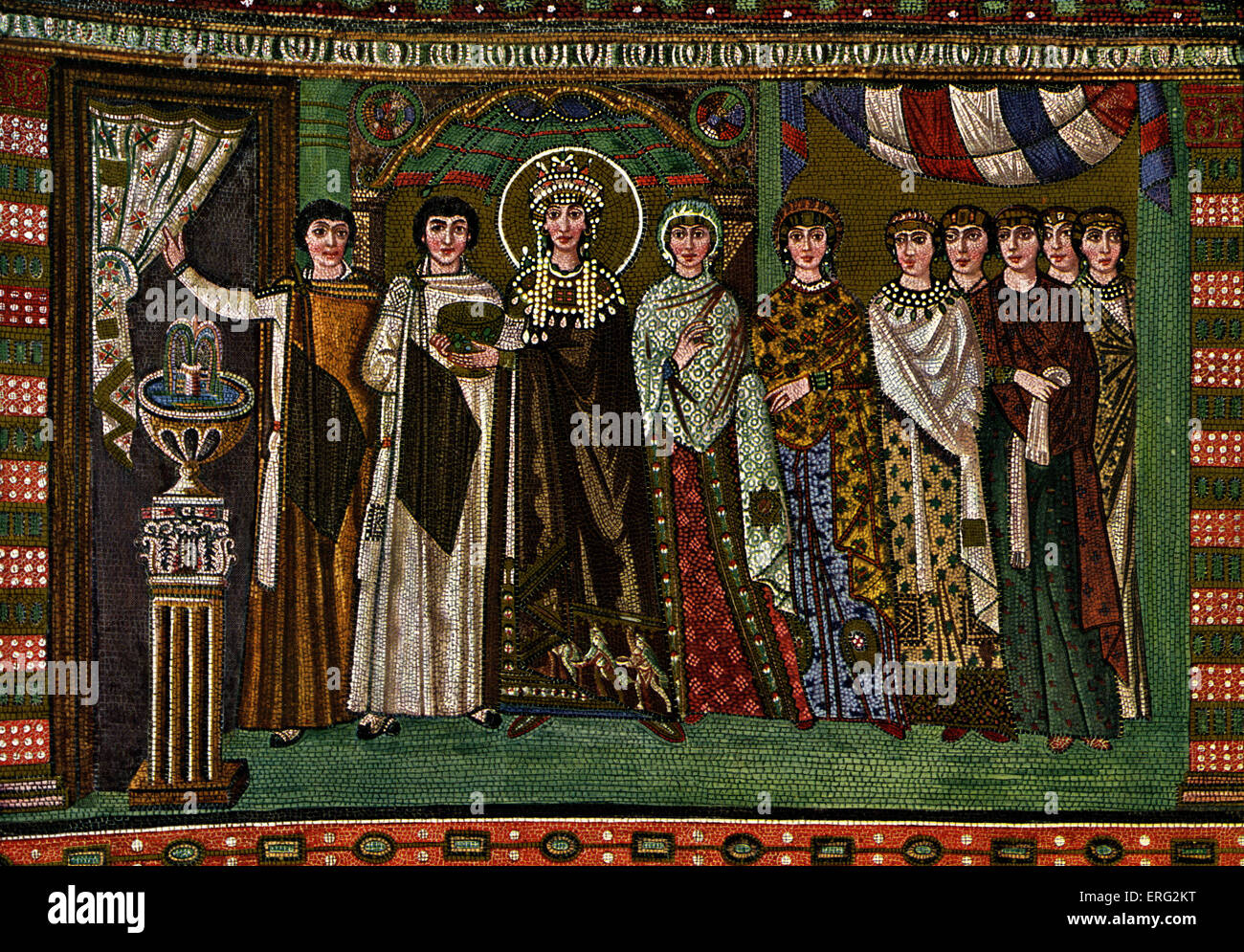 Mosaic showing saint Theodora and her followers.  Theodora empress of the Byzantine Empire 500 - 28 June 548. Stock Photo