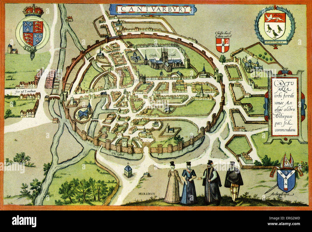 Plan of Canterbury in the 16th century, dated circa 1580. Published by Braun and Hogenburg. Stock Photo