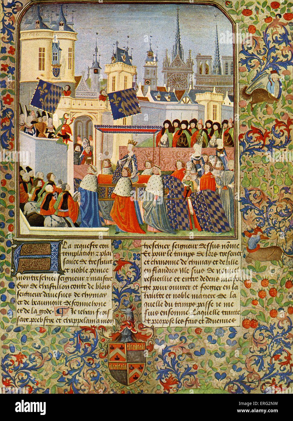 The entry of Queen Isabel into Paris in 1389, from Froissart's Chronicles by Jean Froissart. JF: chronicler of medieval France,