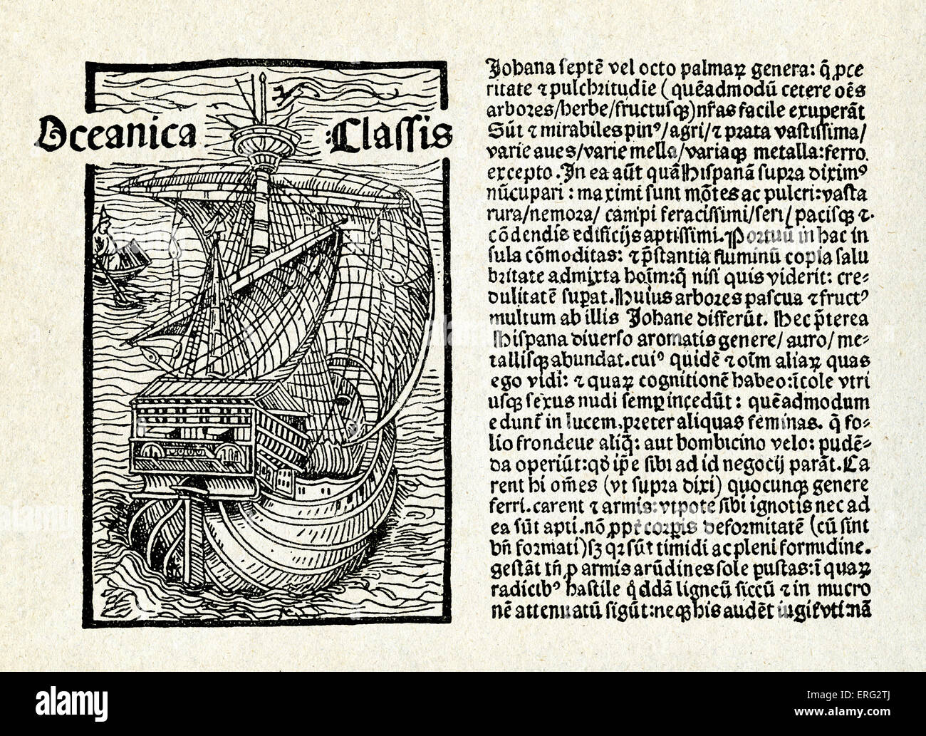 Christopher Columbus' letter.  Written 14 February 1493 on the caravel 'Nina'.  Latin translation  by Leander de Cosco, facing Stock Photo