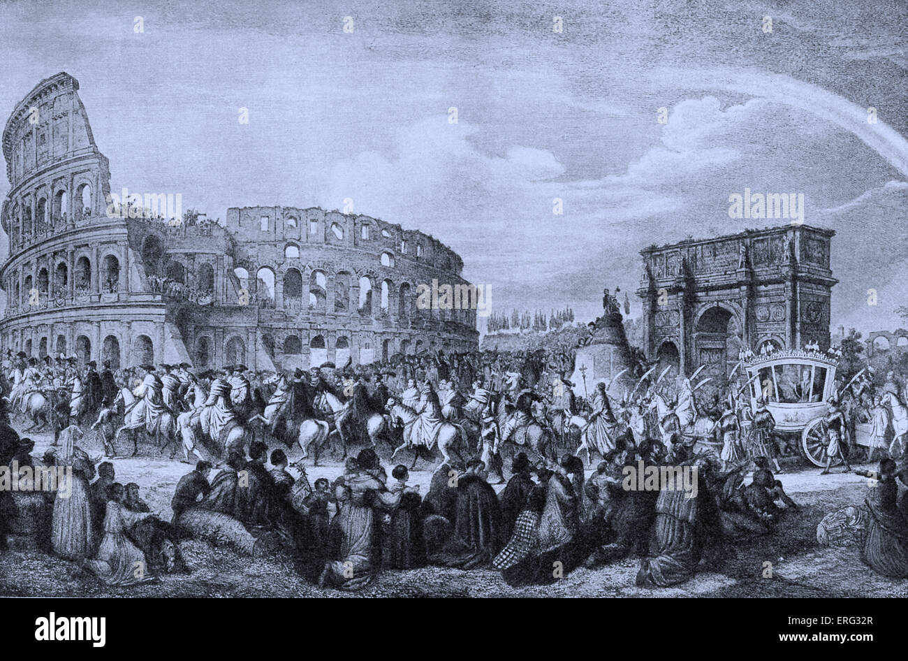 Pope Pius IX at the Colosseum, blessing the population of Rome, Italy.  Pope Pius IX 13 May 1793 - 7 February 1878. Stock Photo