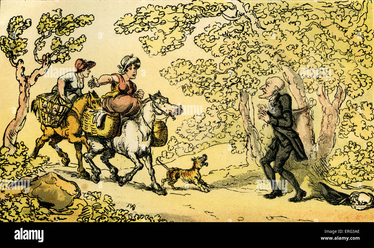 'Dr Syntax bound to a tree by highwaymen', illustration by Thomas Rowlandson from 'Doctor Syntax's Tour in Search of the Stock Photo