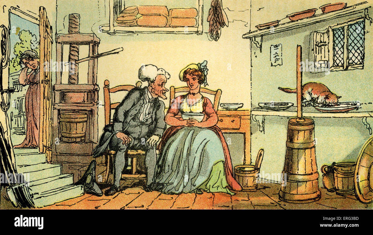 'Dr Syntax with the dairy maid', illustration by Thomas Rowlandson from 'Doctor Syntax's Tour in Search of the Picturesque'  by Stock Photo