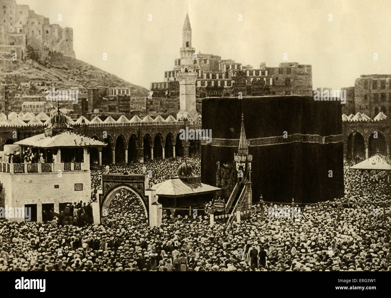 Pilgrims at the Kaaba, Mecca, Saudi Arabia, the most sacred site in the Islamic religion. ( First published 1925.) Stock Photo