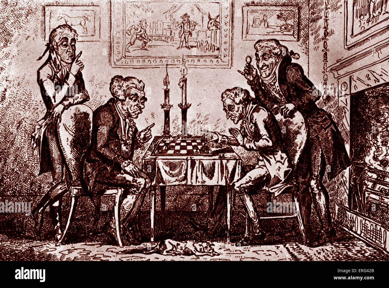A Game of Chess, caricature by George Cruikshank 1835. GC: 1792- 1878. Tinted version. Stock Photo