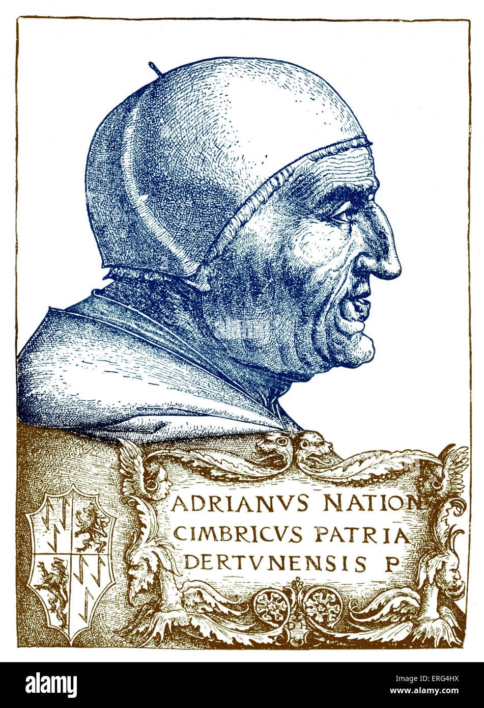 Pope Adrian VI, born Adriaan Florenszoon Bowyens  2 March 1459 - 14 September 1523.  Copperplate engraving by Daniel Hopfer. Stock Photo