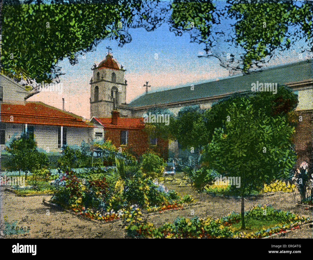 California: Mission San Buena Ventura and Garden Photo taken c.1900s Stock Photo