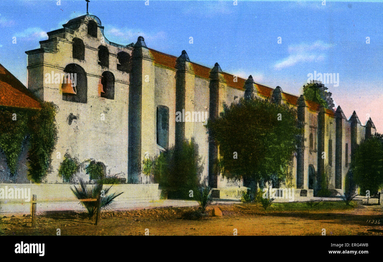 California: San Gabriel Mission, founded 1771. Photo taken c.1900s Stock Photo