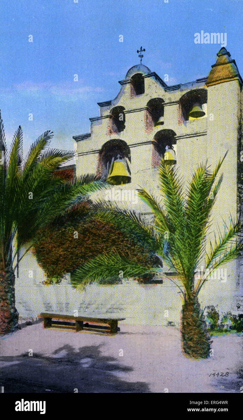 California: San Gabriel Mission Bells, San Gabriel. Photo taken c.1900s Stock Photo