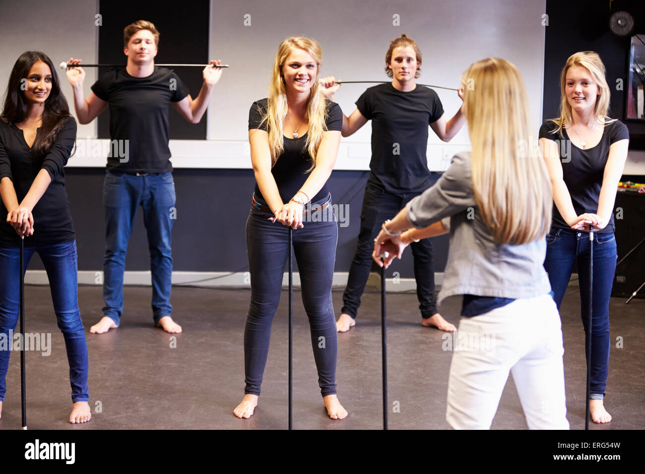 Students Taking Dance Class At Drama College Stock Photo