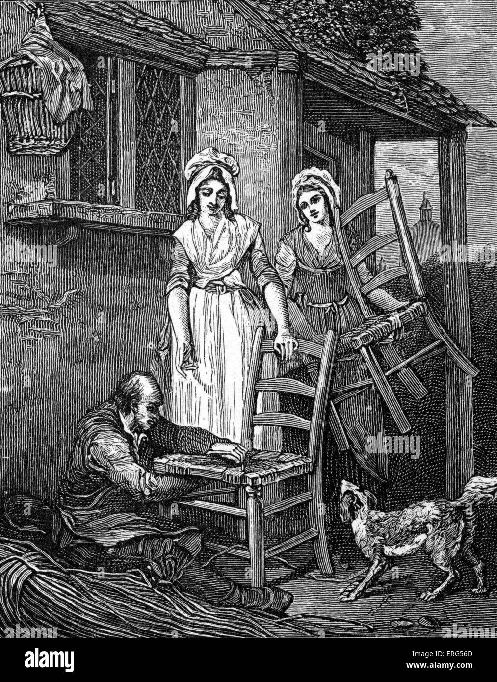 Mending chairs. From Wheatley 'Itinerant Trades of London', 1794-5. Stock Photo