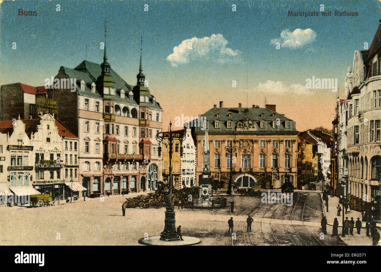 Bonn, Germany: Markipiatz mit Rathaus (Marketplace with town hall) Postcard. Stock Photo