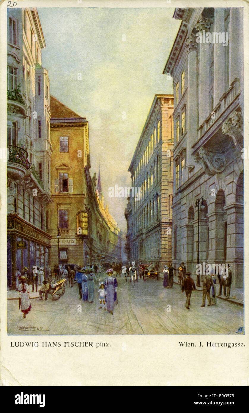Vienna, Austria: Herrengasse. (Wien. I. Herrengasse) by Ludwig Hans Fischer, (1848-1915), Austrian painter. Postcard. Stock Photo