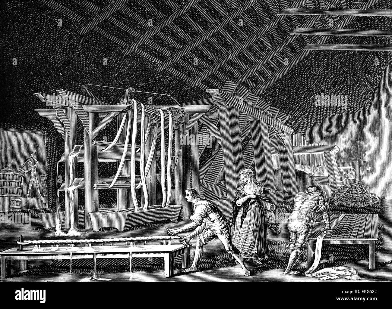 Irish linen manufacture wash mill, rubbing boards, beetling engine for