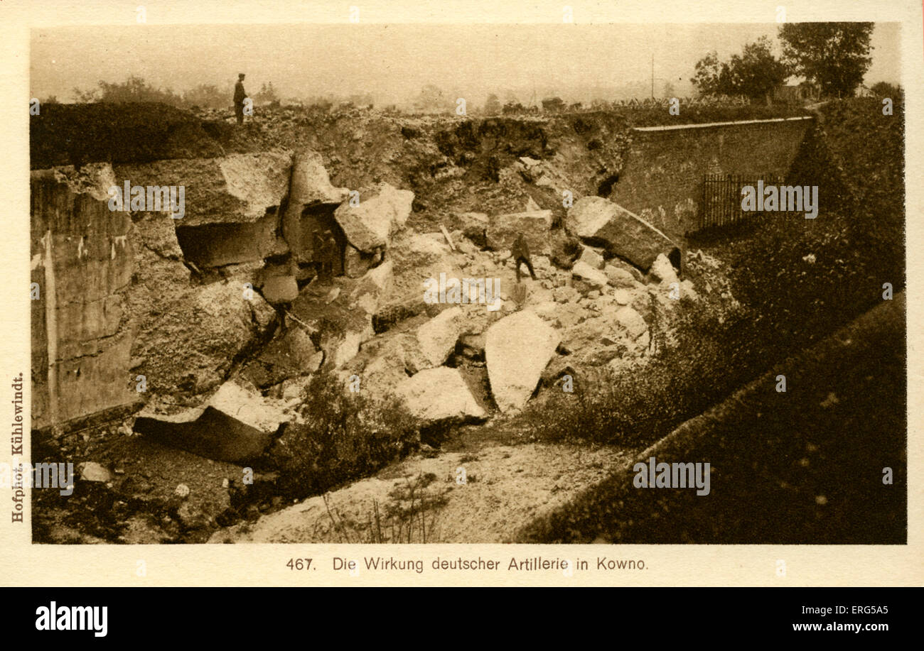 Eastern Front towns under World War I German occupation. Taken from photograph, shows fortification destroyed by German Stock Photo