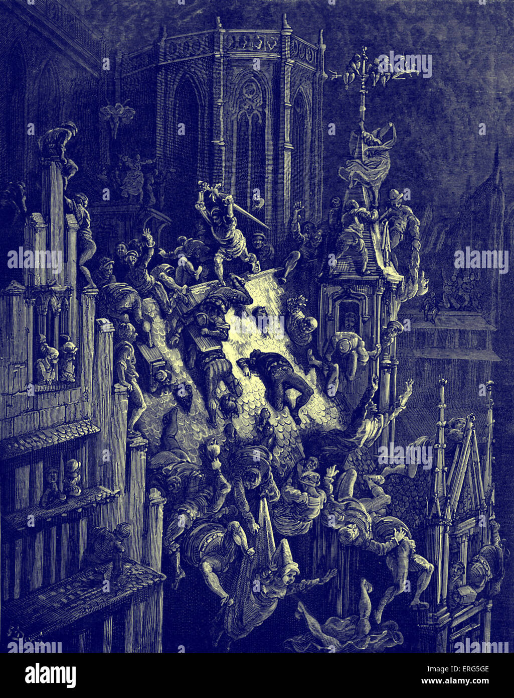 ' Orlando Furioso ' by Ludovico Ariosto, illustrator Gustave Doré (1832-1883) Rodomont slays people in Paris. Canto Stock Photo