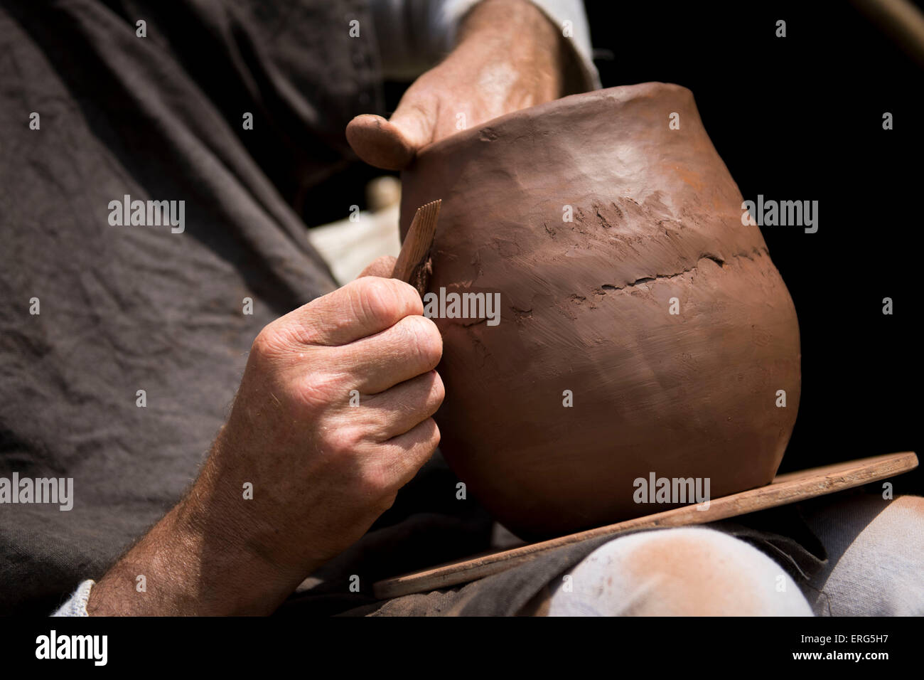 Clay pot making by hand Stock Photo